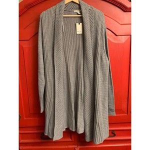 NWT Dana Buchman XXL  Long Grey Gray Openwork Light Cardigan Long Sleeve NEW